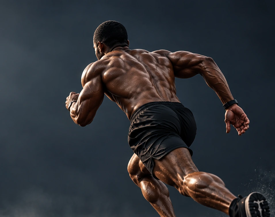 Athlete sprinting in rain